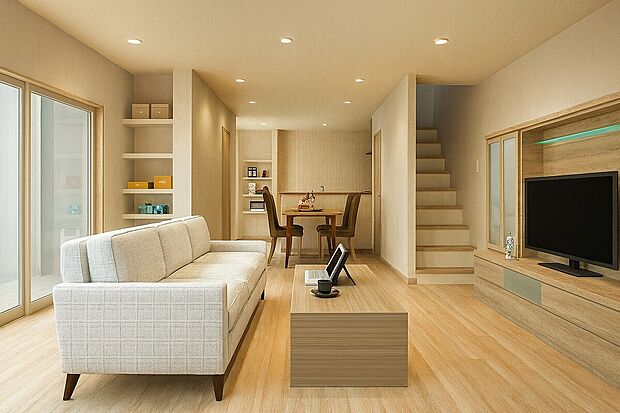 お客様だけのイメージパースを作成いたします！家具を置いたらどうなるんだろう？と不安な気持ちも解消できるのがイメージパースの強みです！お気軽にお声がけください♪（内観イメージパース）