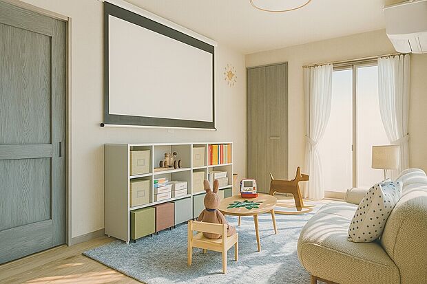 【パース図:(1F)洋室6帖】家族一人ひとりの大切なプライベート空間。趣味に合わせて使って頂けるようシンプルに仕上げます。