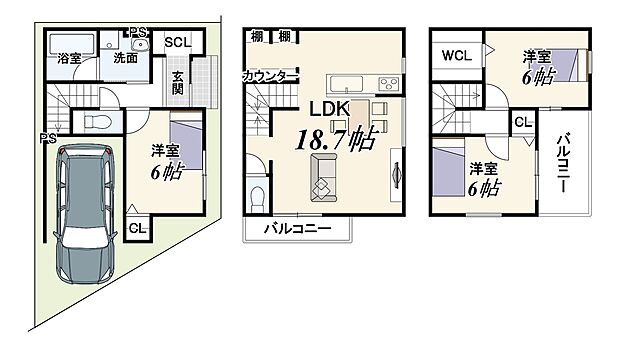 【１号地：新築参考プラン】建物面積88.33m2　建物価格1899万円