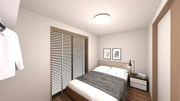 【5帖納戸完成イメージパース】
5帖の納戸は収納スペースとしても居住スペースとしても利用可能!
※イメージパース図のため、実際の色味や材質とは異なる場合がございます