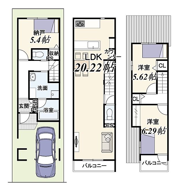 2SLDK、建物面積101.34m2