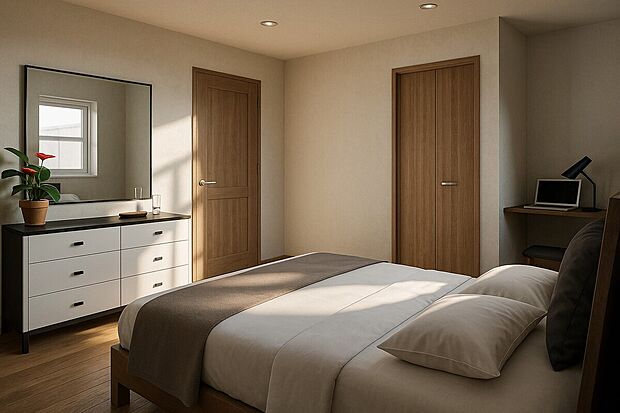 【【イメージパース/3F北側洋室6.1帖】】落ち着きがある主寝室や遊び心と可愛らしさが共存した子ども部屋など毎日過ごすプライベートな居室を寛げる空間に。