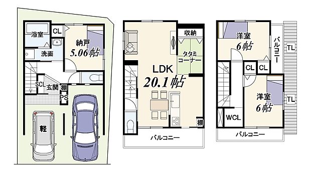 【新築参考Aプラン】土地面積58.64m2(公簿)/土地価格1200万円/建物面積90.89m2/建物価格1924万円
