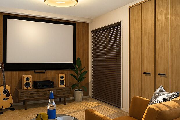 【【イメージパース】1階納戸5.73帖】5帖超の納戸は趣味のお部屋やシアタールーム、荷物置き場としても活躍!お好きなインテリアを置いて理想のお部屋作りができます♪