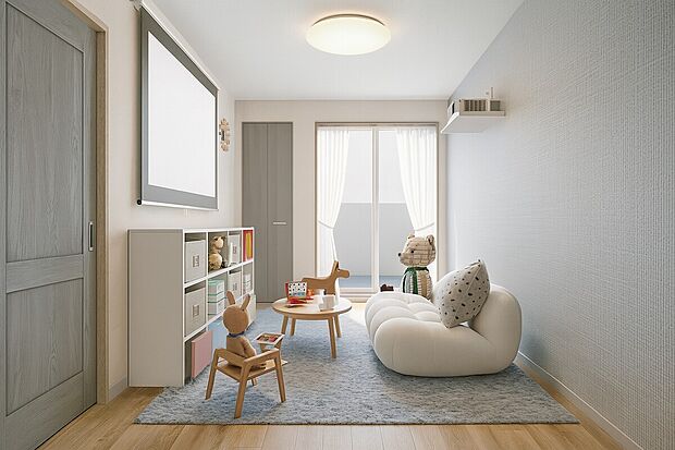 【【パース図:(1F)洋室6帖】】家族一人ひとりの大切なプライベート空間。趣味に合わせて使って頂けるようシンプルに仕上げます。