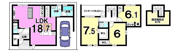 【2号地新築参考プラン】土地面積76.59ｍ2/土地価格1400万円/建物面積88.10ｍ2/建物価格1674万円