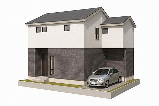 【■2号地外観/イメージパース】間取り図を基に作成したイメージパース図です。外構など、ご要望ございましたらお客様に合わせて作成いたします【2号地：建物価格1674万円、建物面積88.10m2】