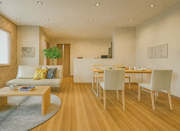 【≪リビング(19.12帖):イメージパース≫】大切なご家族が集まるからこそLDKはこだわりたい!子供たちが元気に笑いながら走り回っても十分な広さの空間です。