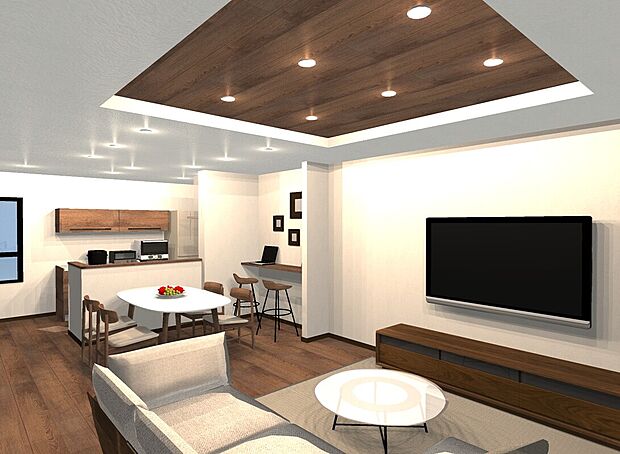 【【イメージパース：リビング】】オープンでのびやかな空間を生み出す、こだわりの広がりとゆとり。家族と過ごす時間を大切にしたい方にぴったりの明るくゆとりある住空間です。