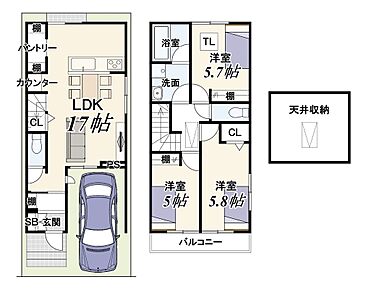 公簿面積70.61m2（21.35坪）/建確対象面積59.90m2（18.11坪） 