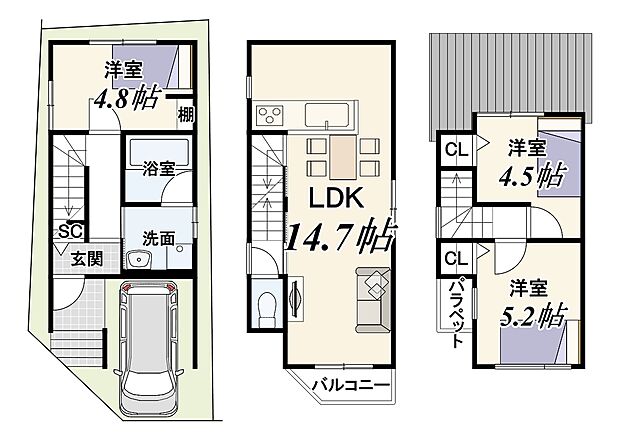 【新築参考プラン】建物面積73.04m2/建物価格2029万円