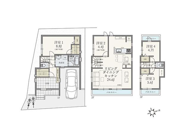 【【参考プラン　A区画】】建物プラン例(A区画)2LDK+2S、土地面積100.66m2、建物価格4300万円、建物面積127.2m2