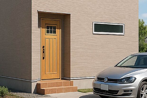 コンパクトで整った玄関まわりが、家族と訪れる人をやさしく迎えます。