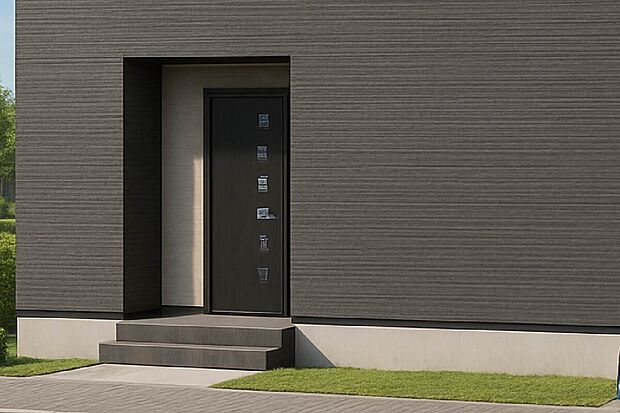 直線的でスタイリッシュな外観が住まいの印象を引き締め、飽きのこないデザインに。