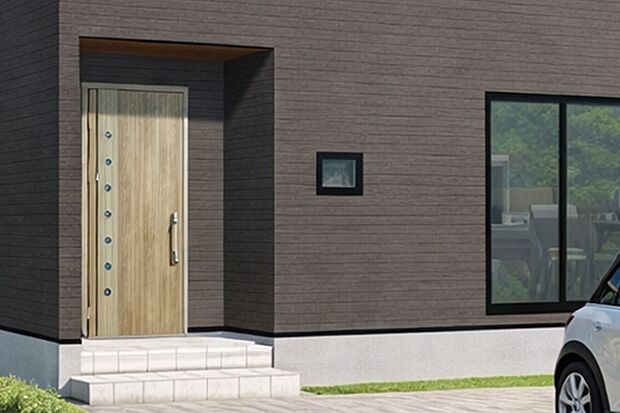 すっきりとした玄関まわりが印象的。毎日の「いってきます」「ただいま」が心地よく感じられます。