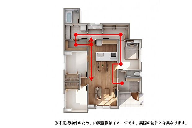 回遊動線!ぐるりと回れる間取りで毎日の家事を時短