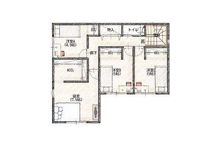 2階はWICL付きの7.5帖寝室と洋室3部屋。家族それぞれの時間を大切にできる4LDKです。 