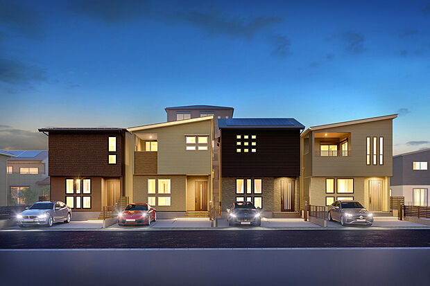 T-1、T-2（申し込み）、T-3、T-4／夜間外観 完成予想図