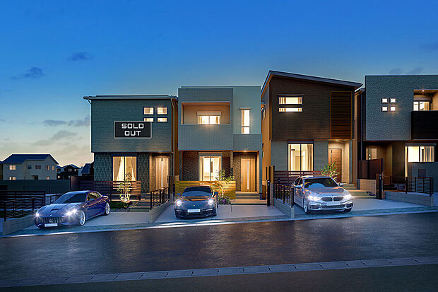 【外観完成予想図】T-5、T-6、T-7／小中学校も近くて安心のロケーションで、子育ても暮らしものびのびと過ごせます。病院や公園も近くに揃っているからいざという時も安心！