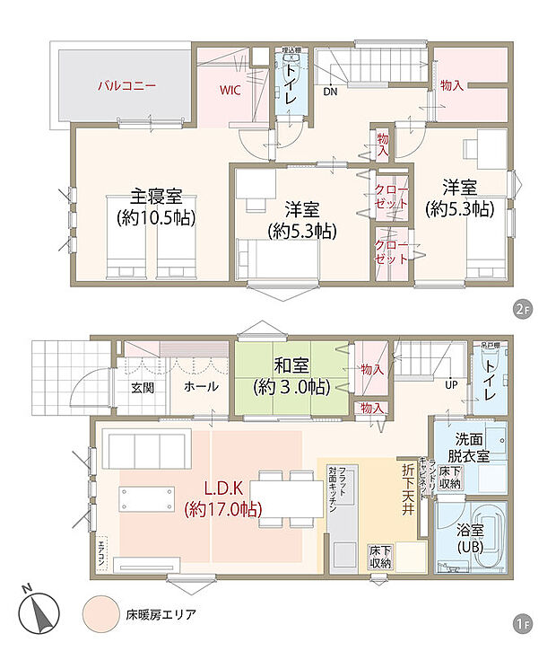 【3LDK+S】太陽光発電システム搭載、LDK広々17帖+和室3帖、主寝室ゆとりの10.5帖、第一種換気＆全熱交換換気、全居室に収納完備、ウォークインクローゼット