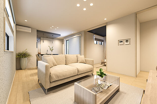 【リビングダイニング完成予想図】T-4／続間和室と中庭のあるプラン。スタイリッシュなデザインはどの世代に暮らしにも心地よくフィットします。