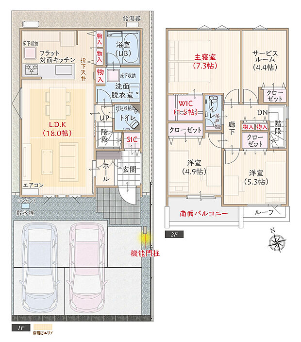 【3LDK+S】太陽光発電パネル搭載、南向き、ZEH仕様、耐震等級3、制震ダンパー、断熱等級5、第一種換気&全熱交換換気、フラット対面キッチン付LDK広々18.0帖、大型WIC付主寝室広々7.3帖、シューズクローク、南面バルコニー