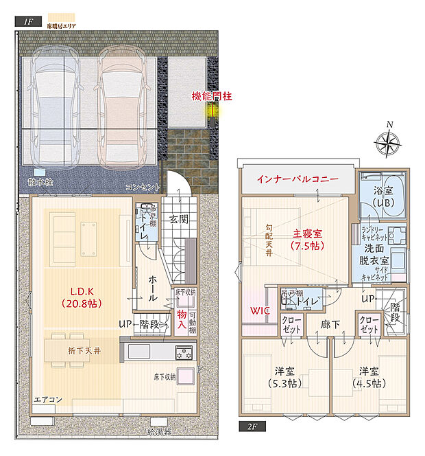 【3LDK】太陽光発電パネル搭載、耐震等級3、断熱等級5、ZEH仕様の家、第一種換気&全熱交換換気、LDK広々20.8帖、大型WIC付主寝室広々7.5帖、優れた洗濯動線、収納充実、インナーバルコニー、駐車2台