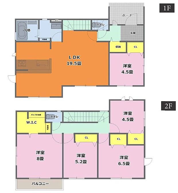 １号棟：各部屋が２階に分散されているため、プライバシーもしっかり守られる間取り！リビング階段で家族の帰りも分かり安心です◎