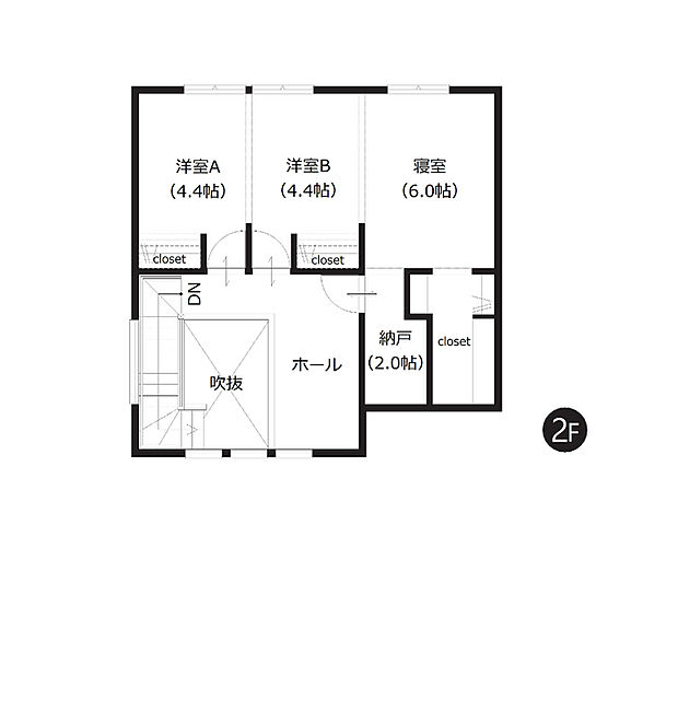 【2階間取図】
多目的に使える納戸やWICもございます。将来間取り変更も可能で、家族の成長に寄り添ったお住まいです。