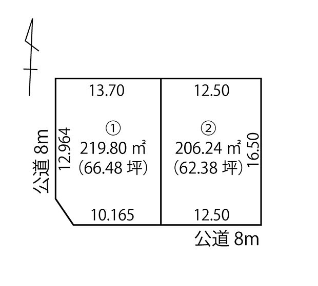 【全体区画図】
土地面積は62坪以上。ゆとりある敷地が魅力です。