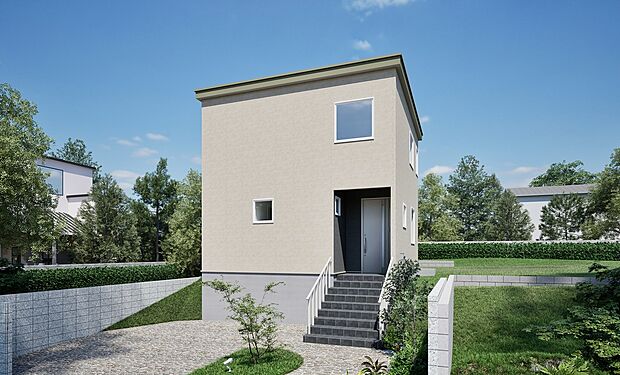 【完成予想図】
光熱費軽減に役立つ太陽光パネル付、豊富な収納が嬉しい4LDKが登場。シンプルで落ち着いた佇まいでどの世代にも好まれる外観です。