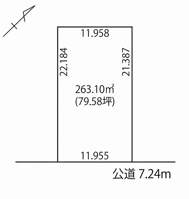 【区画図】
敷地面積を有効に活用した建物が建てやすい整形地。広い間口を活かした、開放感ある住まいづくりが可能です。