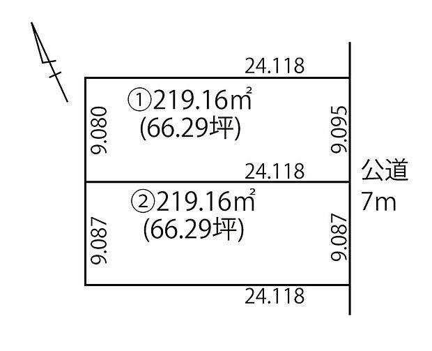 【全体区画図】
全2区画の売地が販売されました。ゆとりある土地なら、間取りの自由度が高まり、夢も広がりますね。