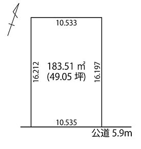 区画図です。南側道路に面し陽当り良好。暖かい陽光差し込むお住いになりそうですね。 