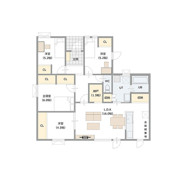 【【建築プラン例】】建物面積：96.05m2
建物価格：2224万円（税込）
※杭、分水工事、諸費用を除く。
※設計プランの参考一例であって、当該プランの採用可否は任意です。