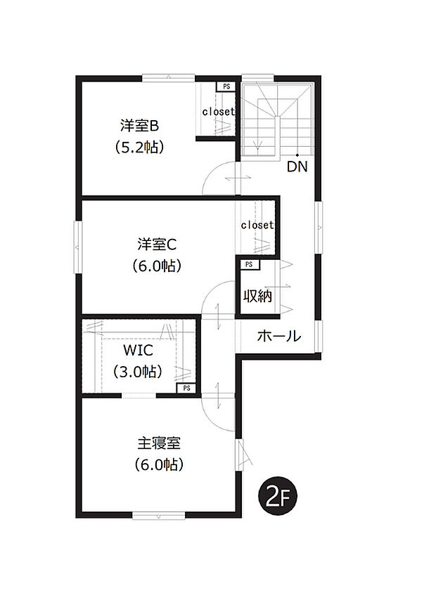 【4LDK】2階の洋室は全室5帖以上のゆとりある広さ。どこのお部屋でもゆったり寛げますね。