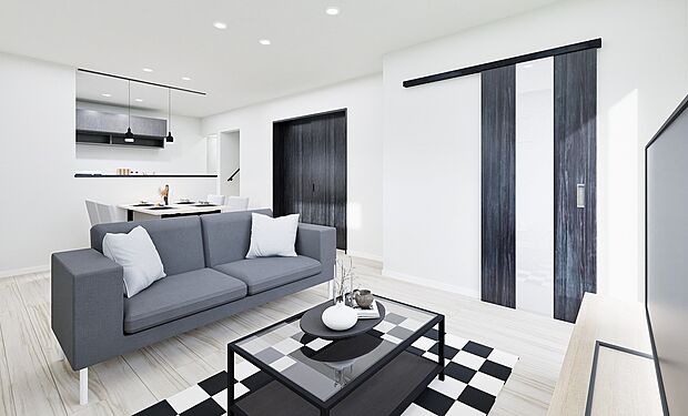 【【分譲A 完成予想図】】LDKは約18帖とゆとりある広さ。家具を置いてもご家族揃ってゆったりとお寛ぎいただけます。