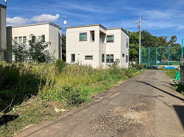 【【現地写真】】比較的車通りの少ない前面道路。小さなお子様との外出や、ペットとのお散歩にも心強いですね。
(2025年11月撮影）