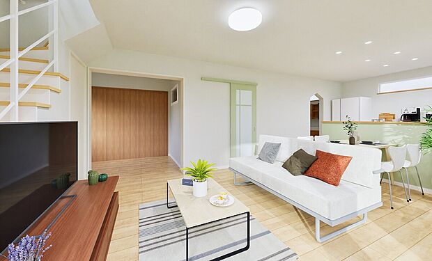 【【完成予想図】】ご家族の集まるLDKはゆとりある15帖超え。ナチュラルな内装のため、どんなインテリアもマッチします。