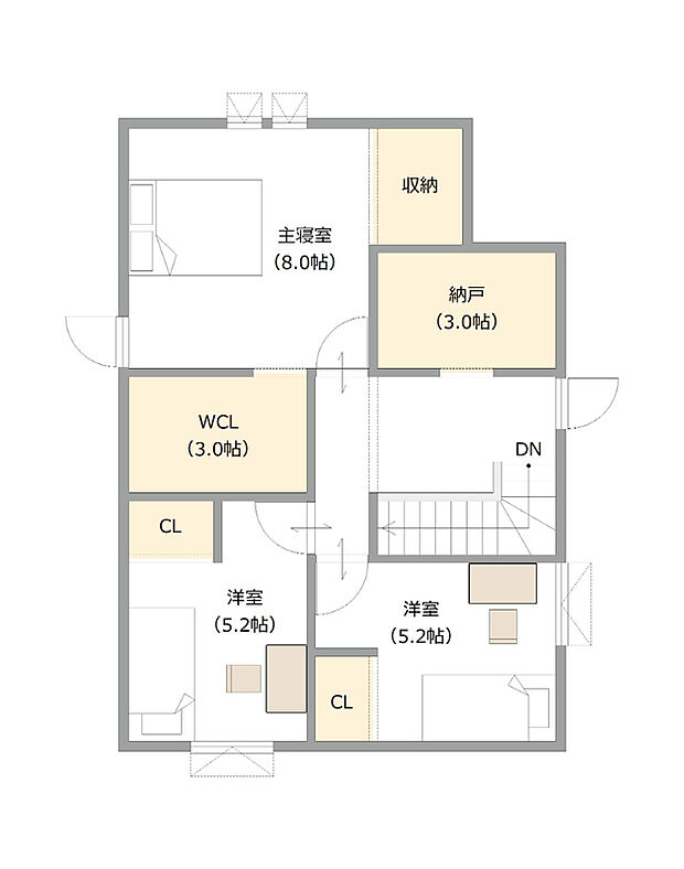 【【建築プラン例】】建物面積:113.46m2
建物価格:2512万円(税込)
※杭工事、分水工事、諸費用別途
※設計プランの参考一例であって、当該プランの採用可否は任意です。