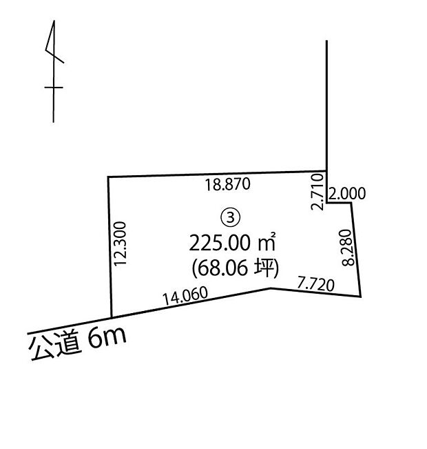 【3号地 区画図】
3号地の土地面積は約68坪。ゆとりの敷地でカースペースやお庭などもご検討いただけます。