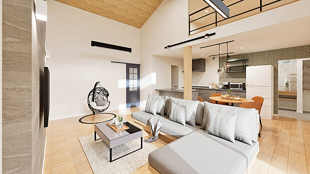 【完成予想図】
LDKはゆったり約19.5帖。II型キッチン・横並びダイニングなど家事もしやすい設計です。