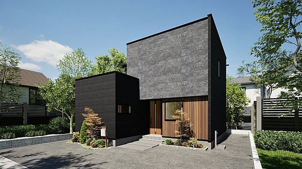 【完成予想図】
2026年12月完成予定!木造2階建て4LDKが登場です。落ち着きと存在感を兼ね備えた外観デザインとなっております。