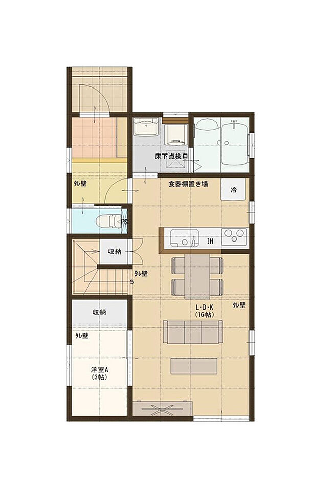 【【建物プラン例・1F】】建物面積　101.86m2
建物価格　2025万円
※杭工事、分水工事、諸費用別途
※設計プランの参考一例であって、当該プランの採用可否は任意です。
