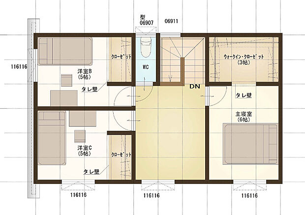 【【1号地 建築プラン例】】建築面積：99.38m2
建物価格：2499万円
※杭工事、分水工事、諸費用別途
※設計プランの参考一例であって、当該プランの採用可否は任意です。
