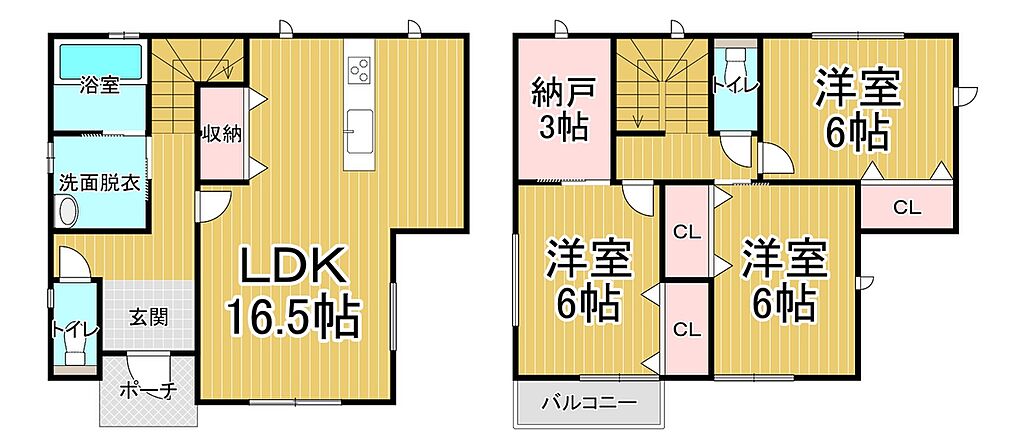 ２階洋室は全室６畳以上でプライベート空間広々！