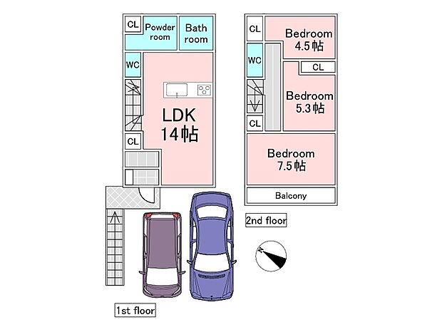 【A号棟】A号棟参考プラン（建物込5,680万円、土地面積136.78ｍ2、建物面積78.66ｍ2）