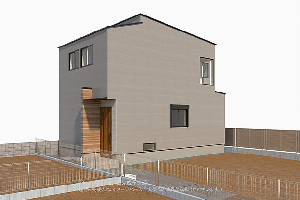 【外観完成予想図/4号地】
街並みと調和する、落ち着きのある外観デザイン。玄関周りに施された木目調の外壁が良いアクセントに◎小学校やスーパーが徒歩10分圏内に揃う、幅広い世代に暮らしやすい住環境です。