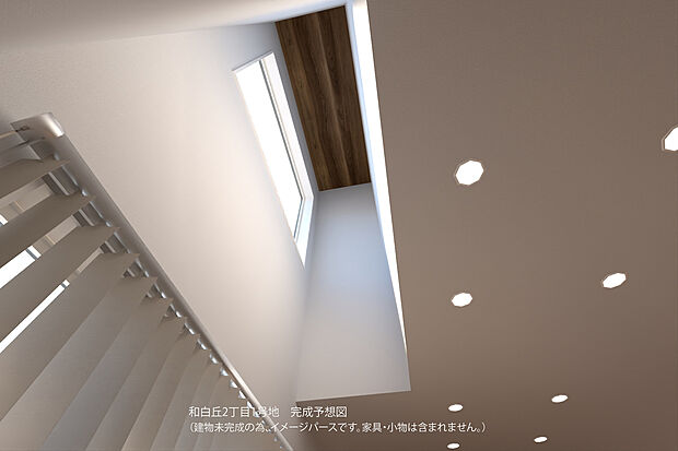 【1号地 内観 完成予想図】LDKは15.7帖 吹き抜けから明るい光を取り込みます