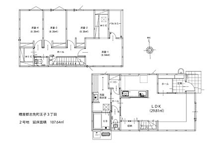 対面キッチンやリビング階段など、ご家族の絆が深まる間取り設計。キッチンからパントリーを通って洗面脱衣室へアクセスでき、家事の同時進行もスムーズに行えます。4人家族ならそれぞれ個室が持てる「4LDK」です。 